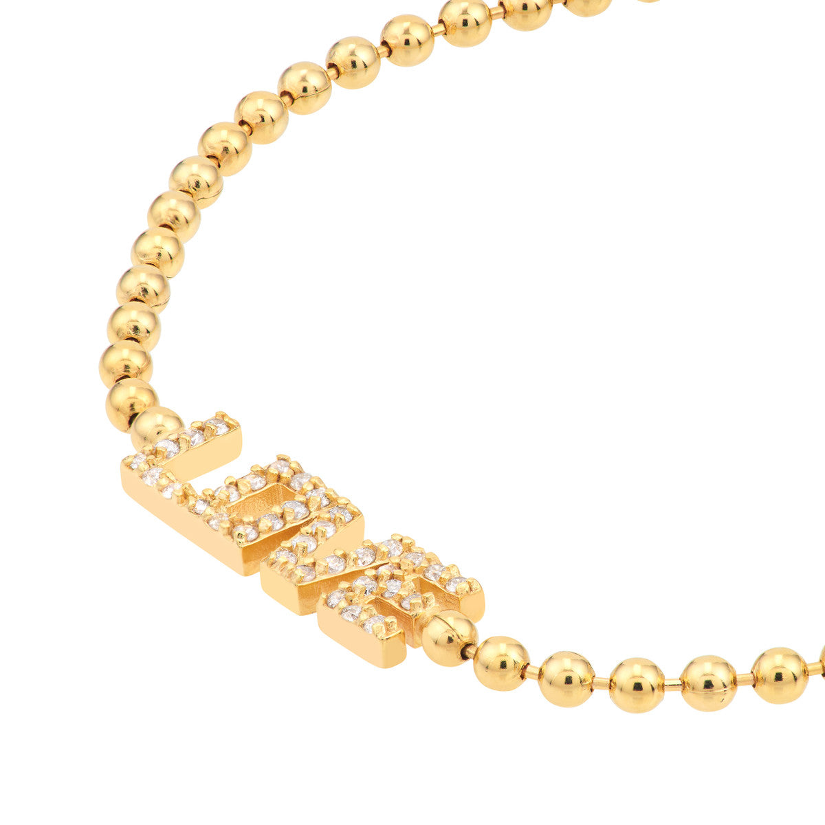 1/6tcw Diamond Love Station on Bead Chain Bracelet 14K Yellow Gold
