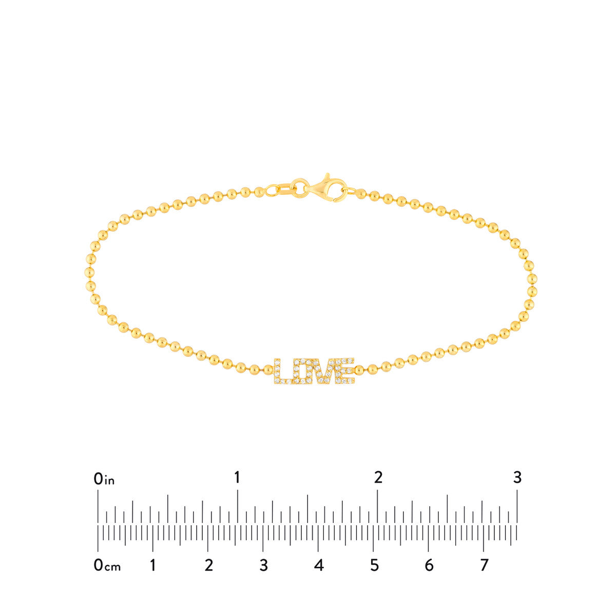 1/6tcw Diamond Love Station on Bead Chain Bracelet 14K Yellow Gold