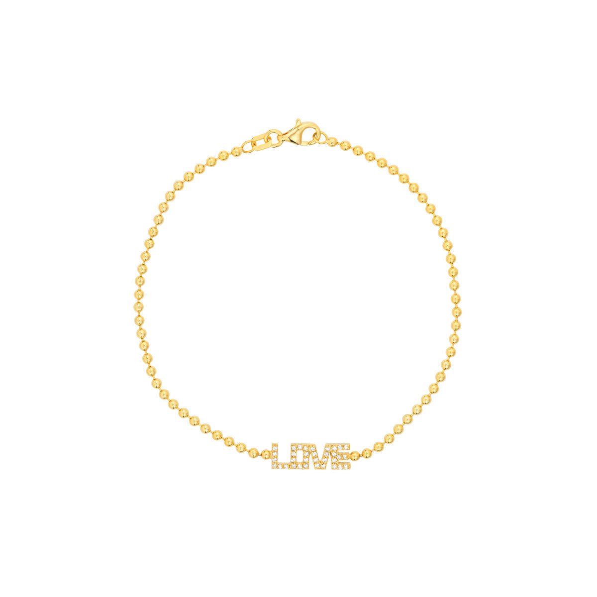 1/6tcw Diamond Love Station on Bead Chain Bracelet 14K Yellow Gold