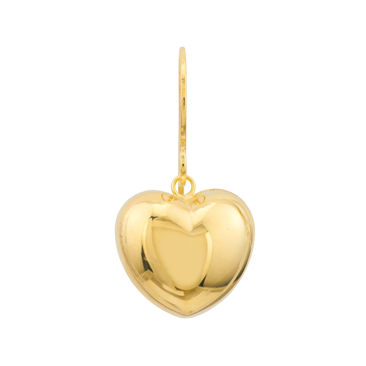Puffed Heart Fish Hook Earrings 14K Yellow Gold