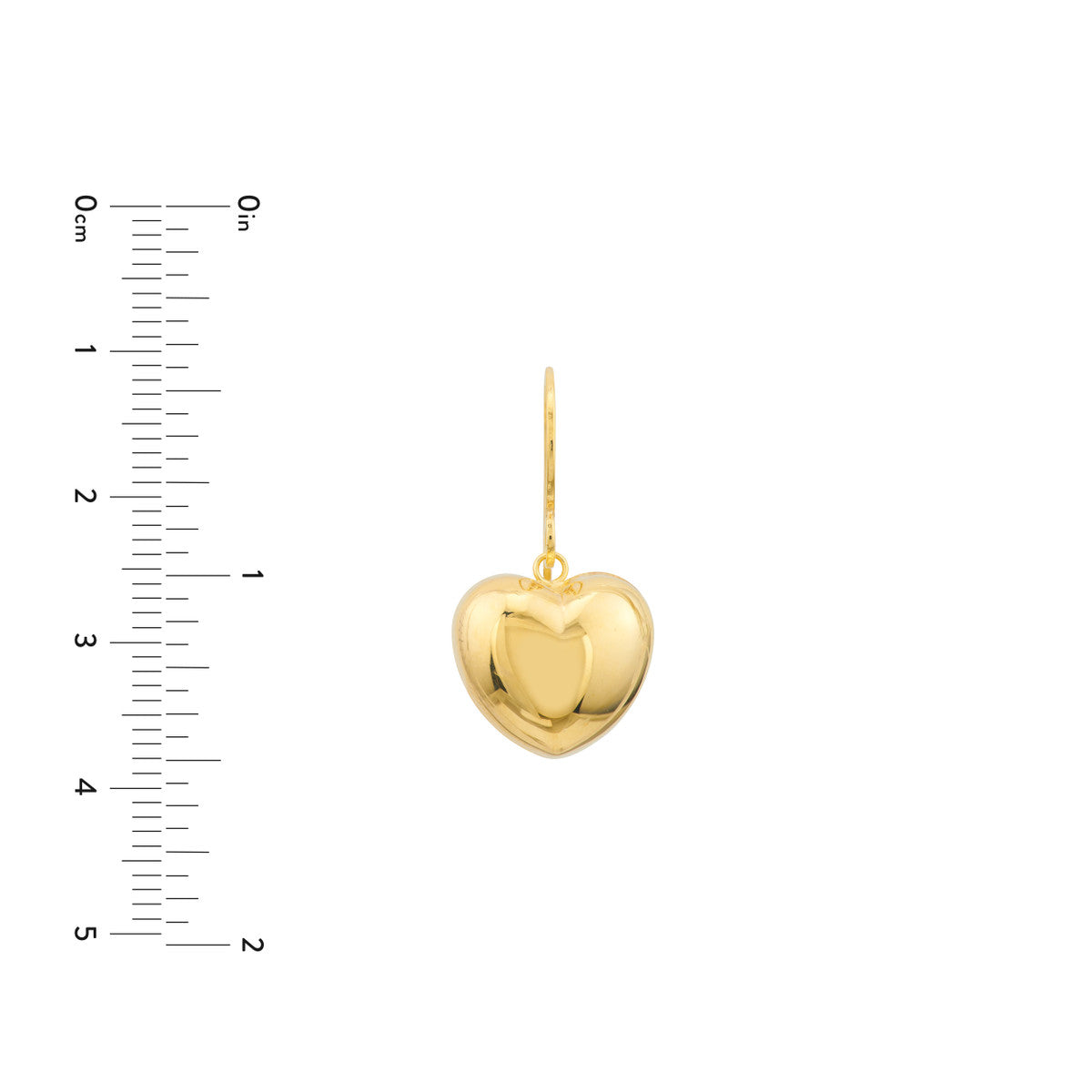 Puffed Heart Fish Hook Earrings 14K Yellow Gold