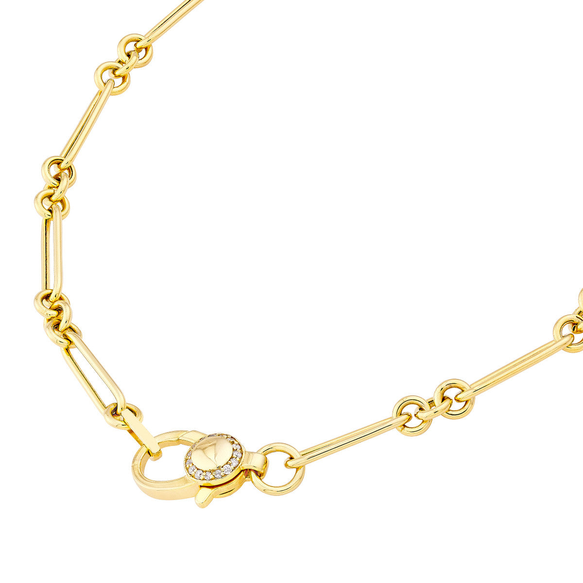 3+1 Hollow Paper Clip Necklace with Diamond Lock 14K Yellow Gold