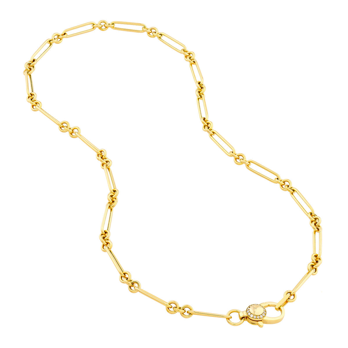 3+1 Hollow Paper Clip Necklace with Diamond Lock 14K Yellow Gold