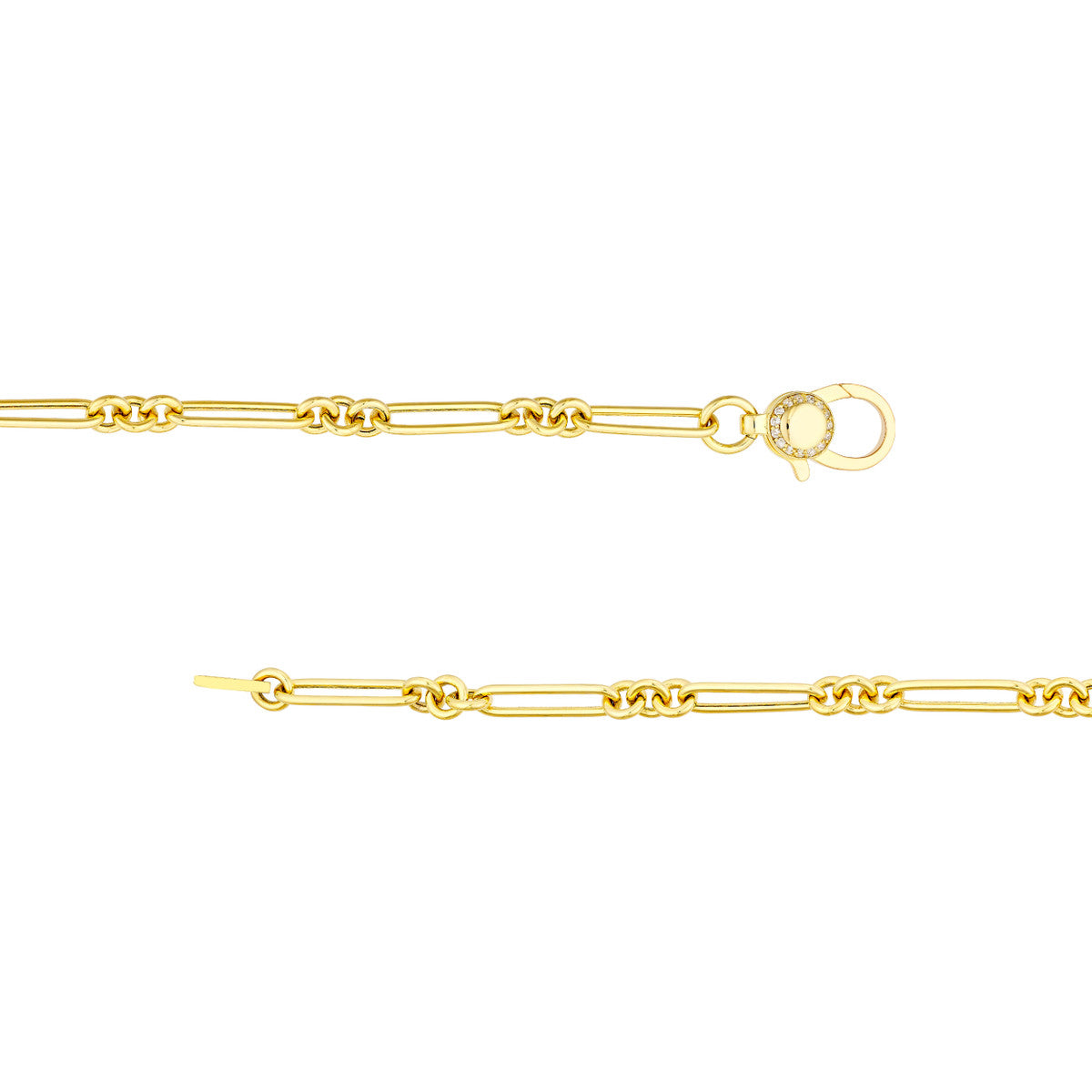 3+1 Hollow Paper Clip Necklace with Diamond Lock 14K Yellow Gold