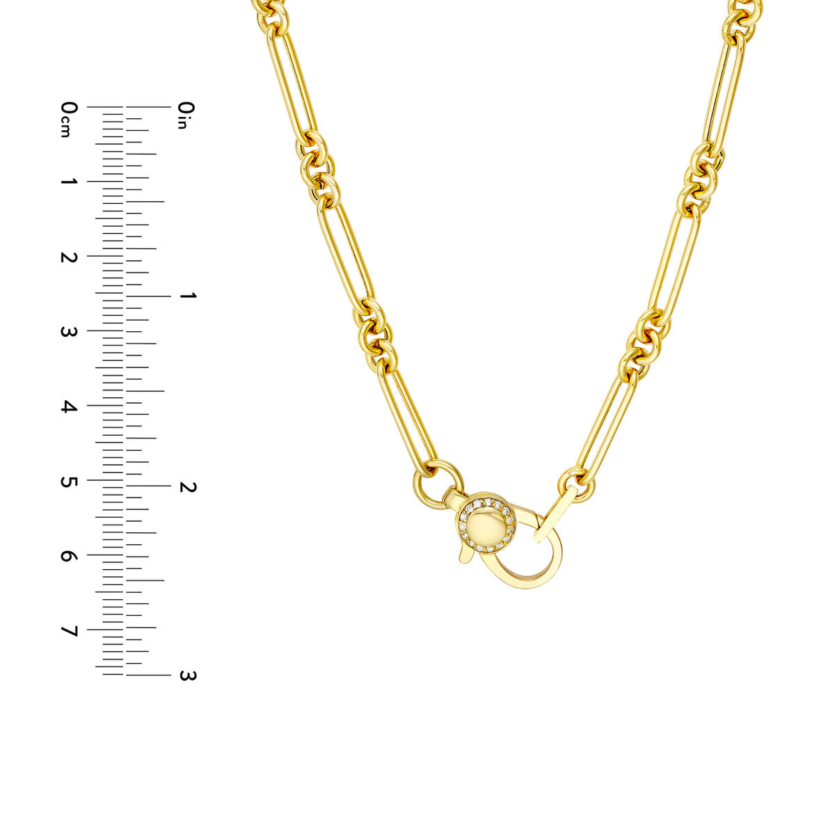 3+1 Hollow Paper Clip Necklace with Diamond Lock 14K Yellow Gold