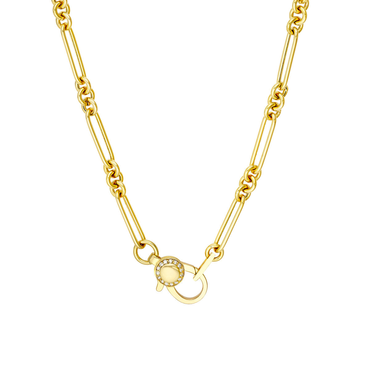 3+1 Hollow Paper Clip Necklace with Diamond Lock 14K Yellow Gold