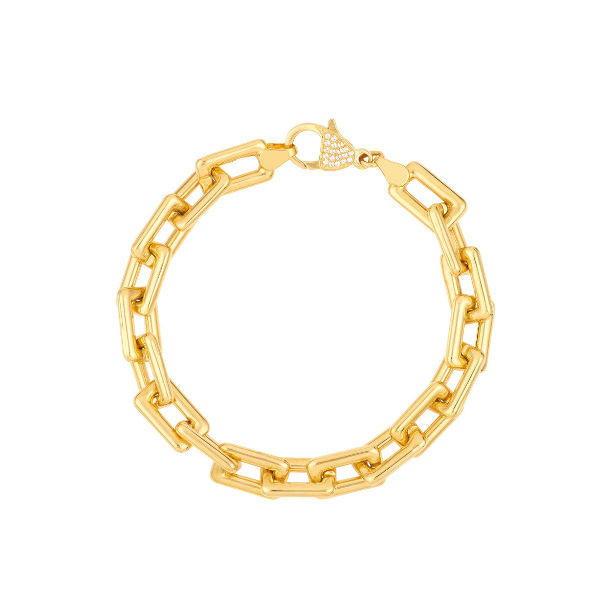 Chunky Paper Clip Bracelet with Diamond Lock 14K Yellow Gold