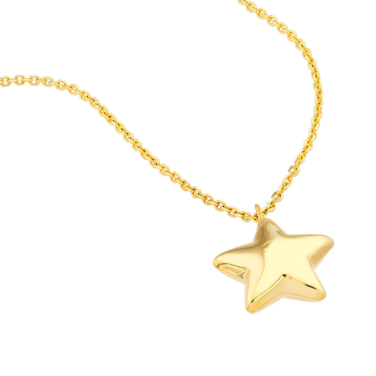 Puff Star Necklace with Lobster 14K Yellow Gold