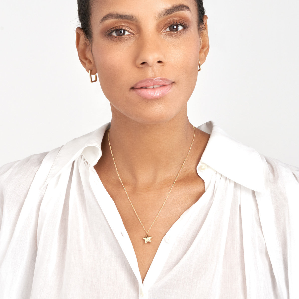 Puff Star Necklace with Lobster 14K Yellow Gold