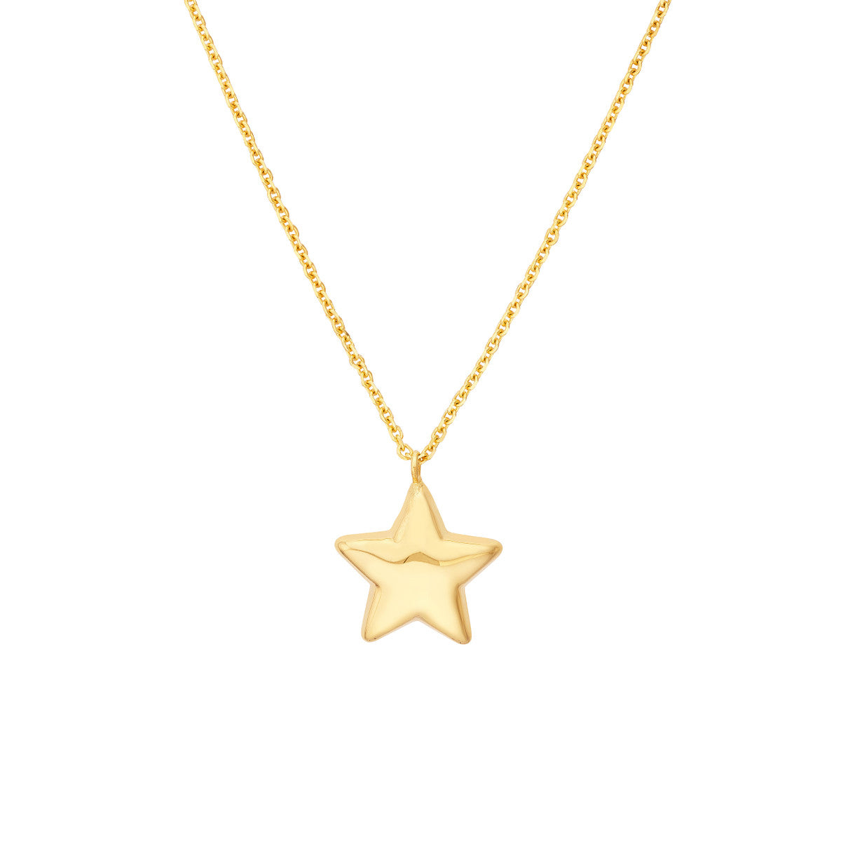 Puff Star Necklace with Lobster 14K Yellow Gold