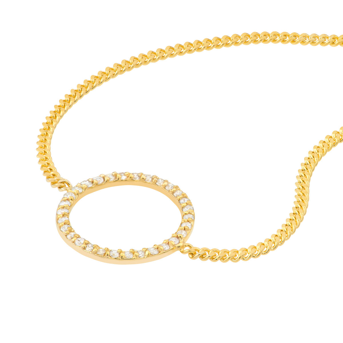 Diamond Circle on Curb Chain Bracelet 14K Yellow Gold