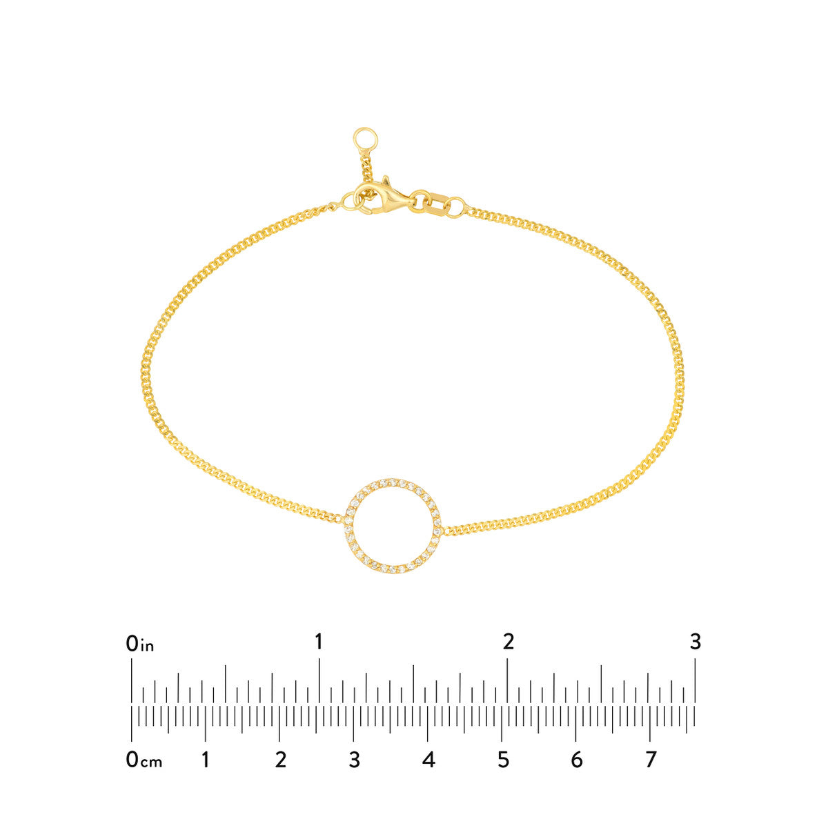 Diamond Circle on Curb Chain Bracelet 14K Yellow Gold