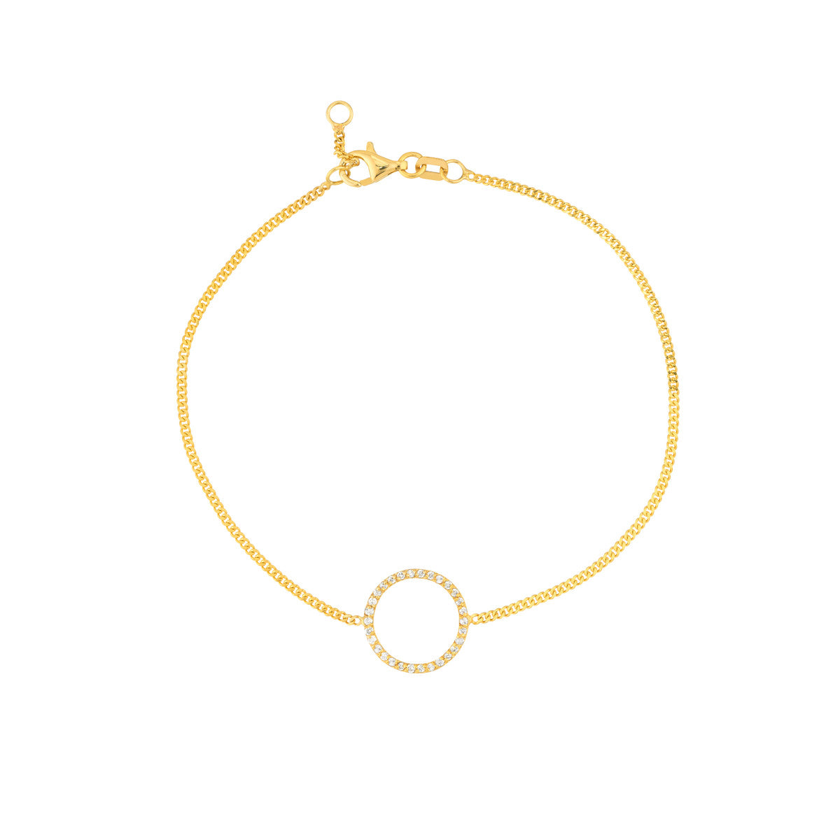 Diamond Circle on Curb Chain Bracelet 14K Yellow Gold