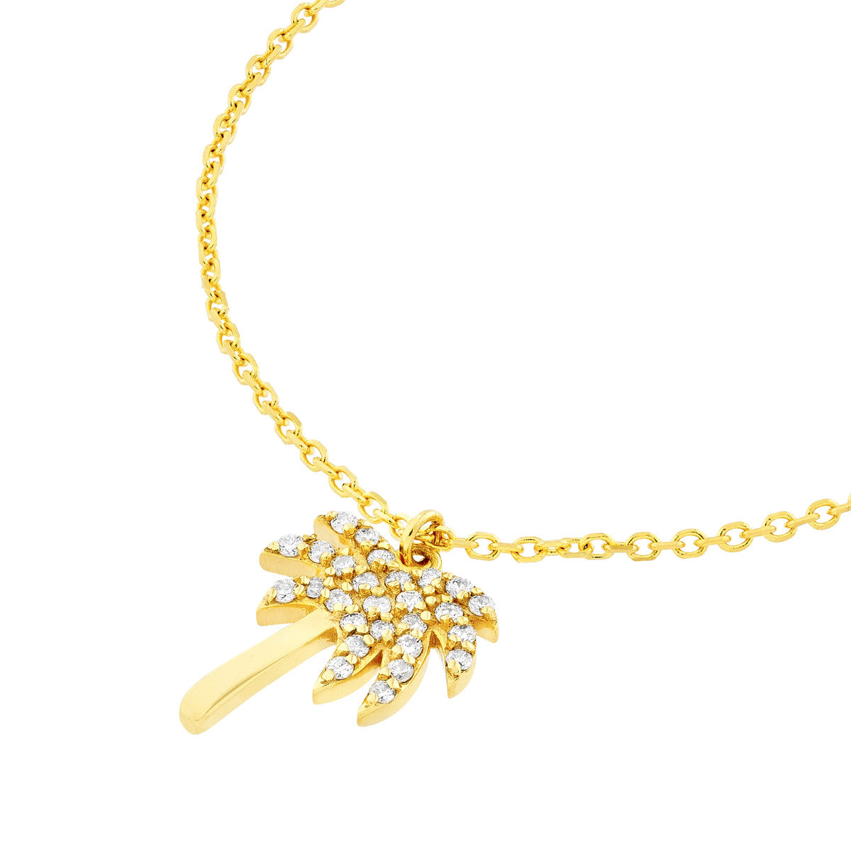 Diamond Palm Tree Necklace 14K Yellow Gold