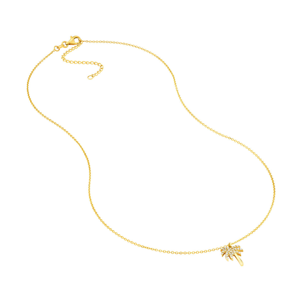 Diamond Palm Tree Necklace 14K Yellow Gold