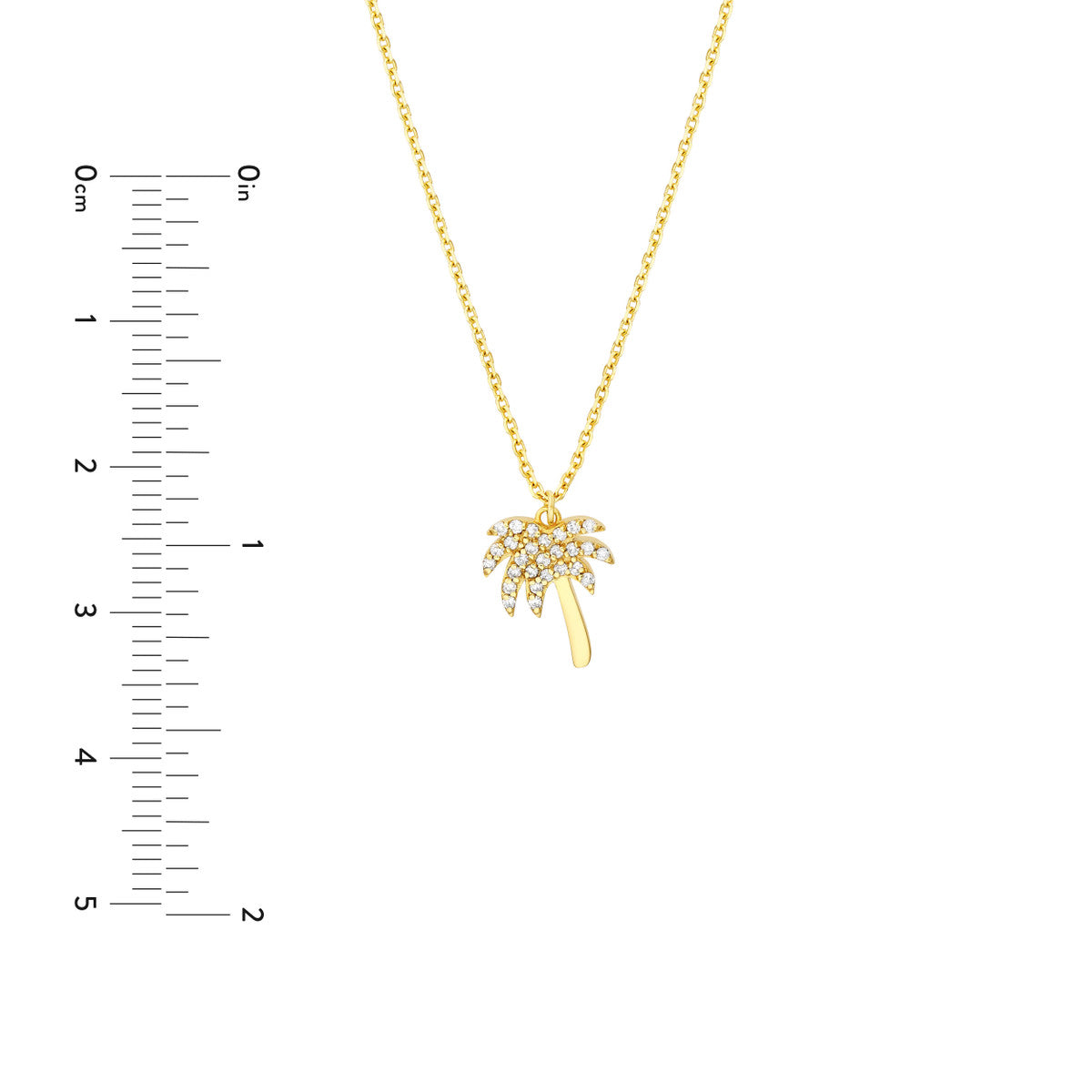 Diamond Palm Tree Necklace 14K Yellow Gold