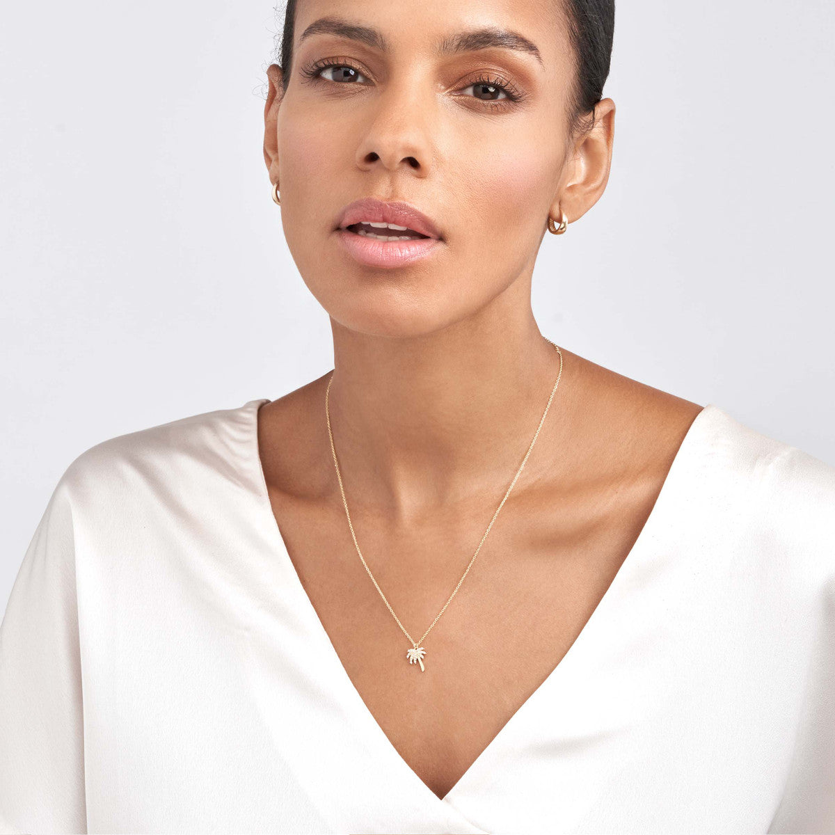 Diamond Palm Tree Necklace 14K Yellow Gold