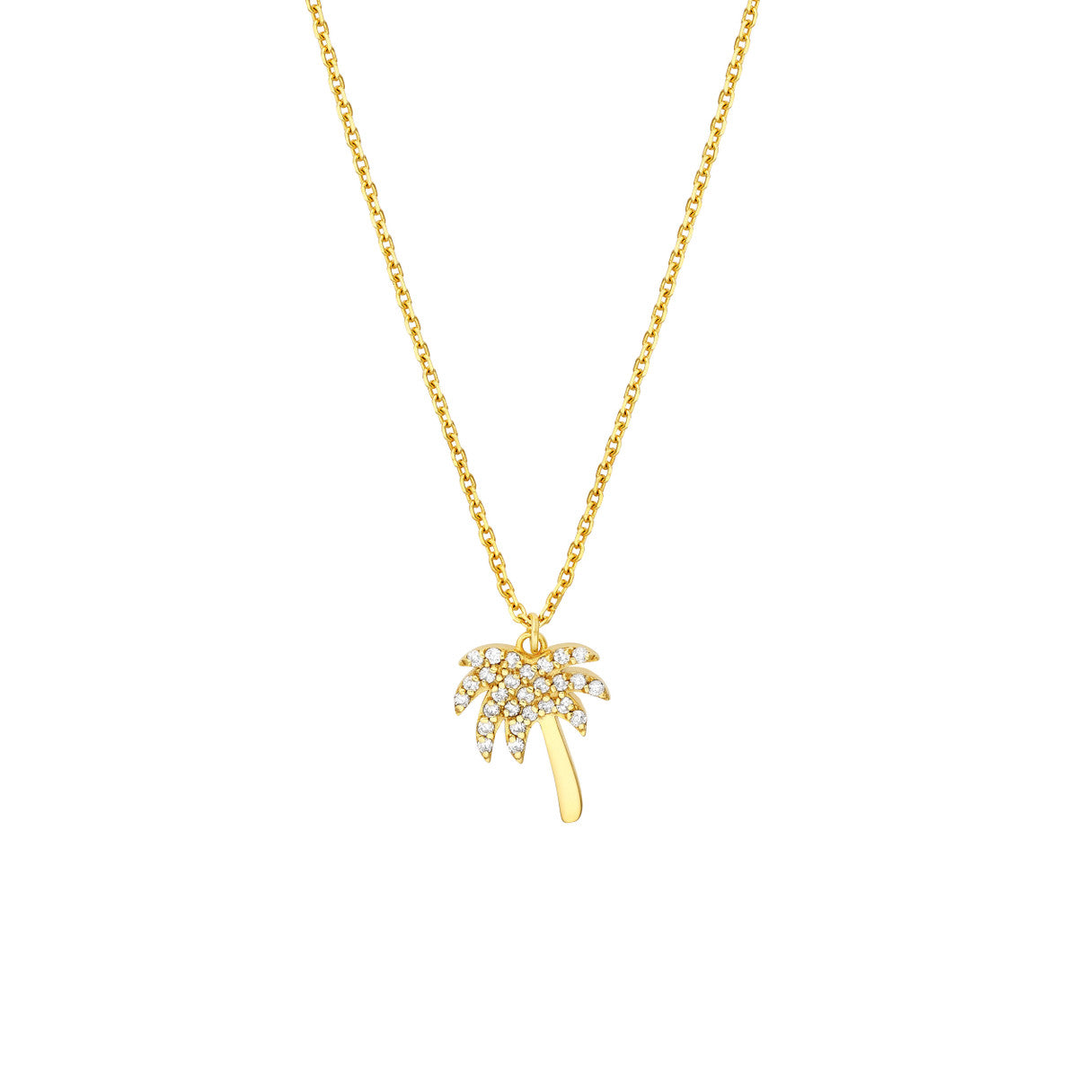 Diamond Palm Tree Necklace 14K Yellow Gold