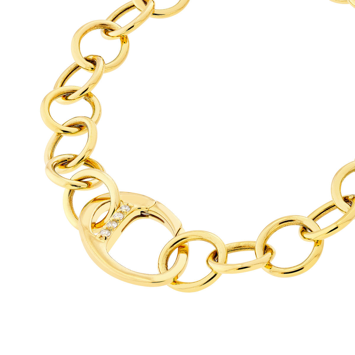 Round Link Bracelet with Diamond Push Lock 14K Yellow Gold