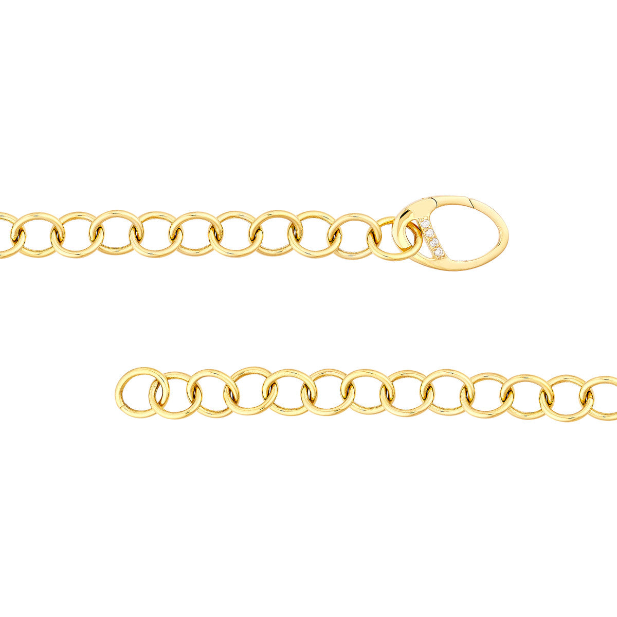Round Link Bracelet with Diamond Push Lock 14K Yellow Gold
