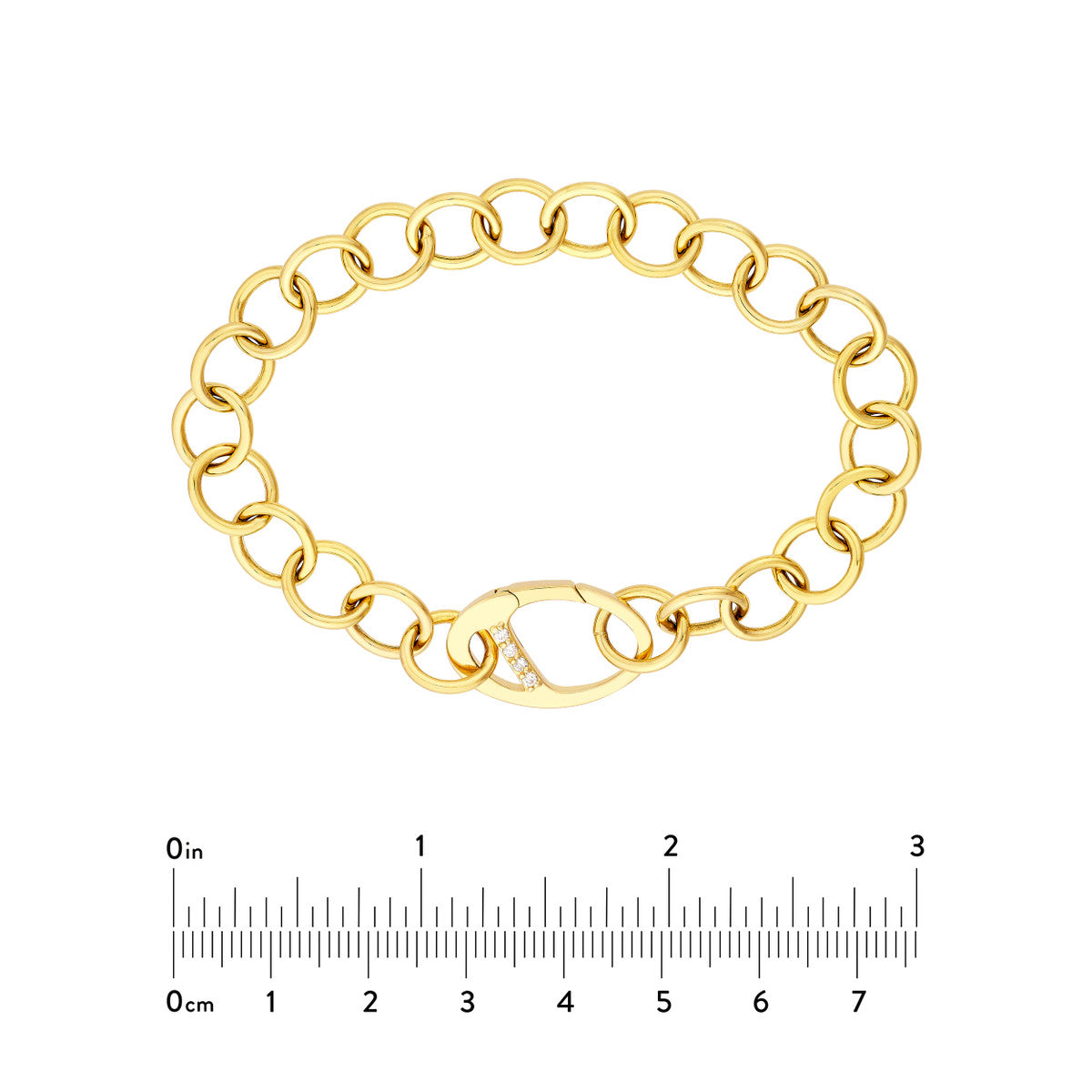 Round Link Bracelet with Diamond Push Lock 14K Yellow Gold