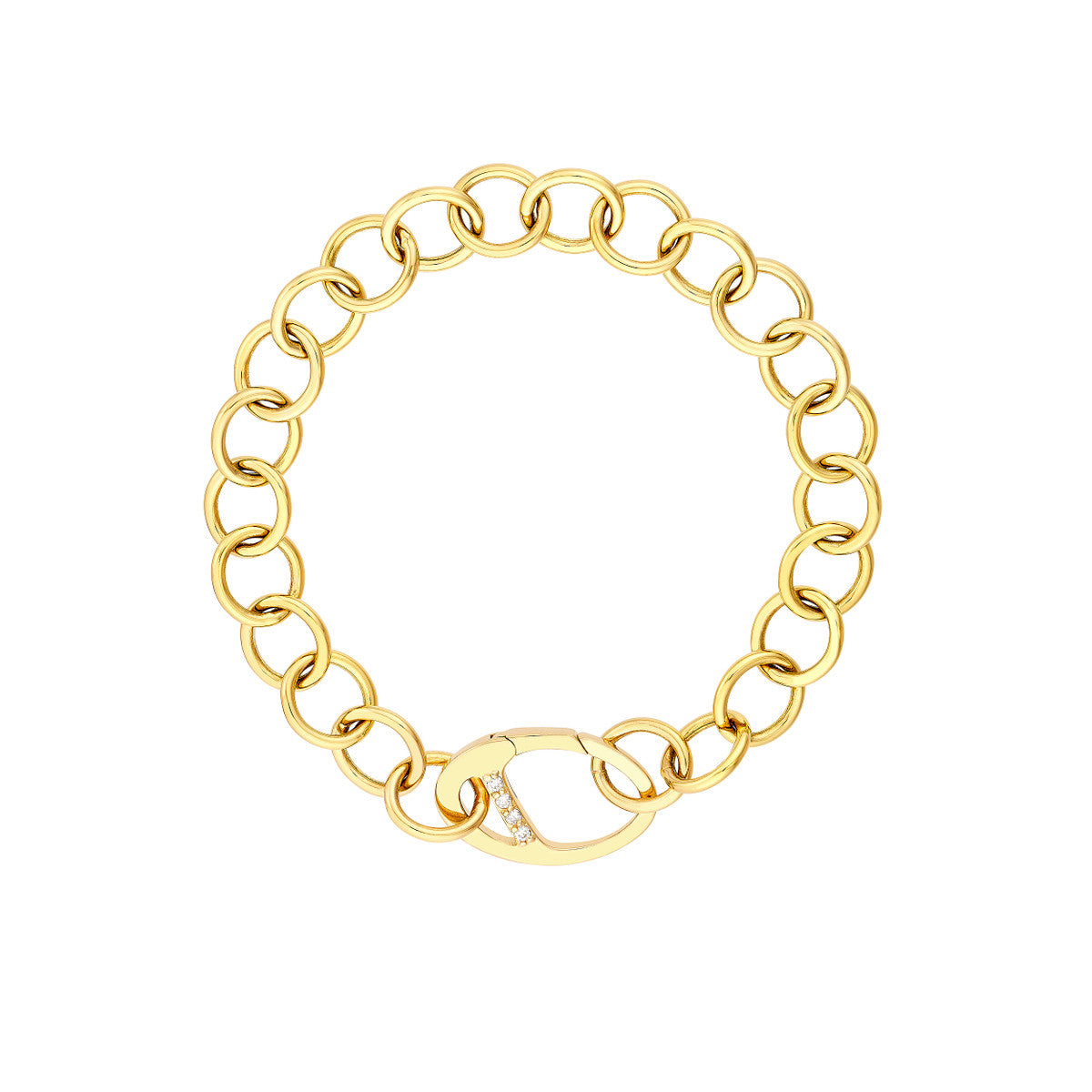 Round Link Bracelet with Diamond Push Lock 14K Yellow Gold