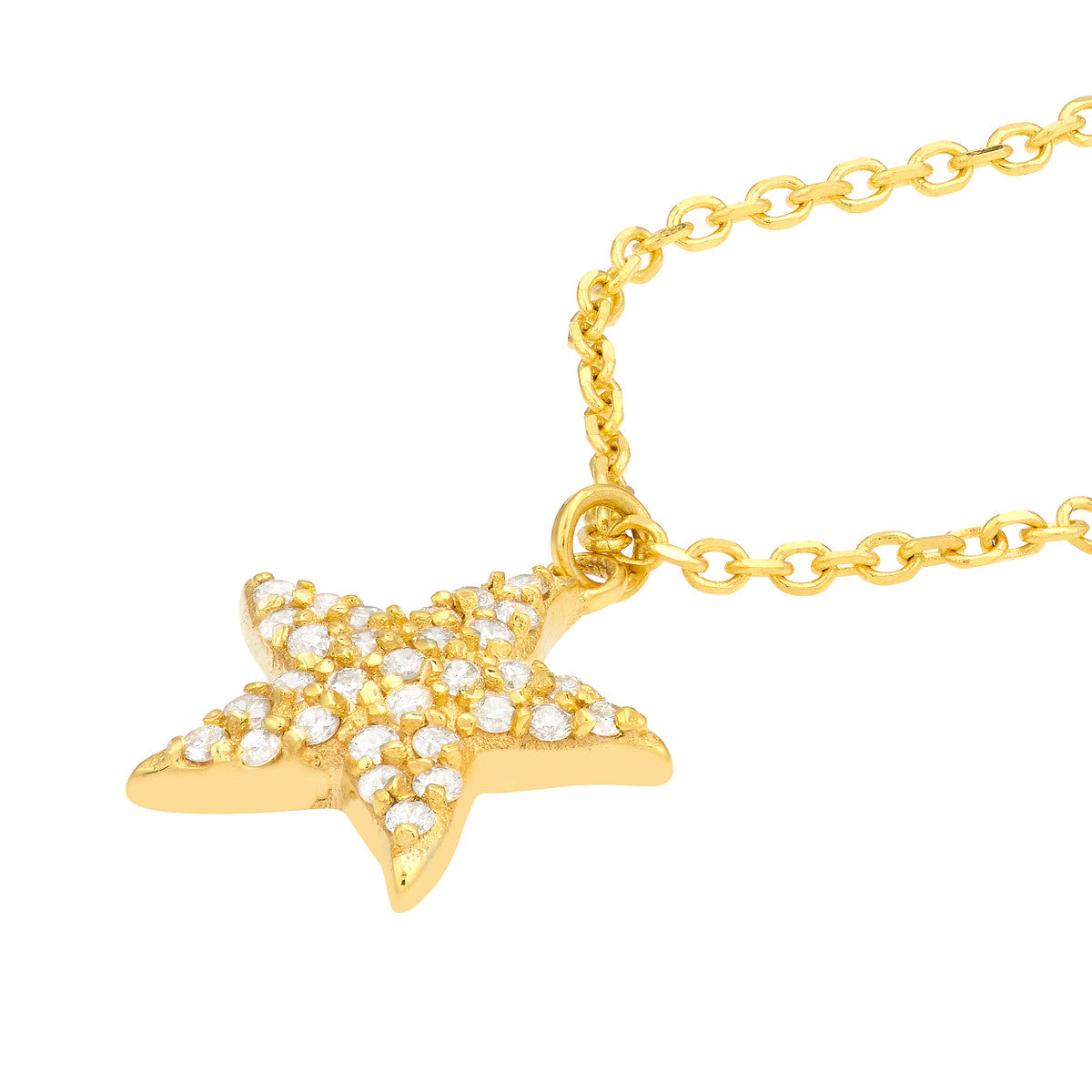 Pave Diamond Starfish Necklace 14K Yellow Gold