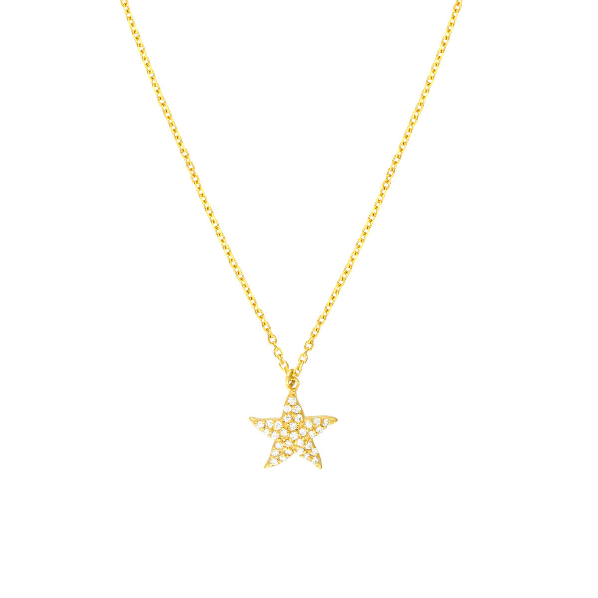 Pave Diamond Starfish Necklace 14K Yellow Gold