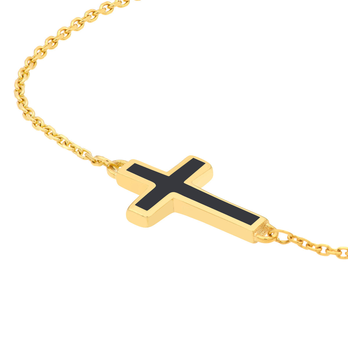 Enamel Sideways Cross Bracelet 14K Yellow Gold