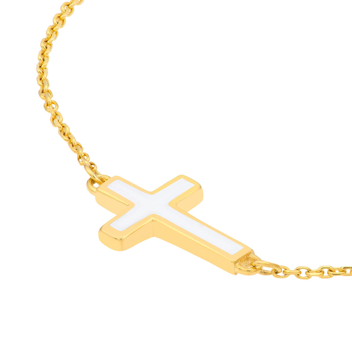 Enamel Sideways Cross Bracelet 14K Yellow Gold