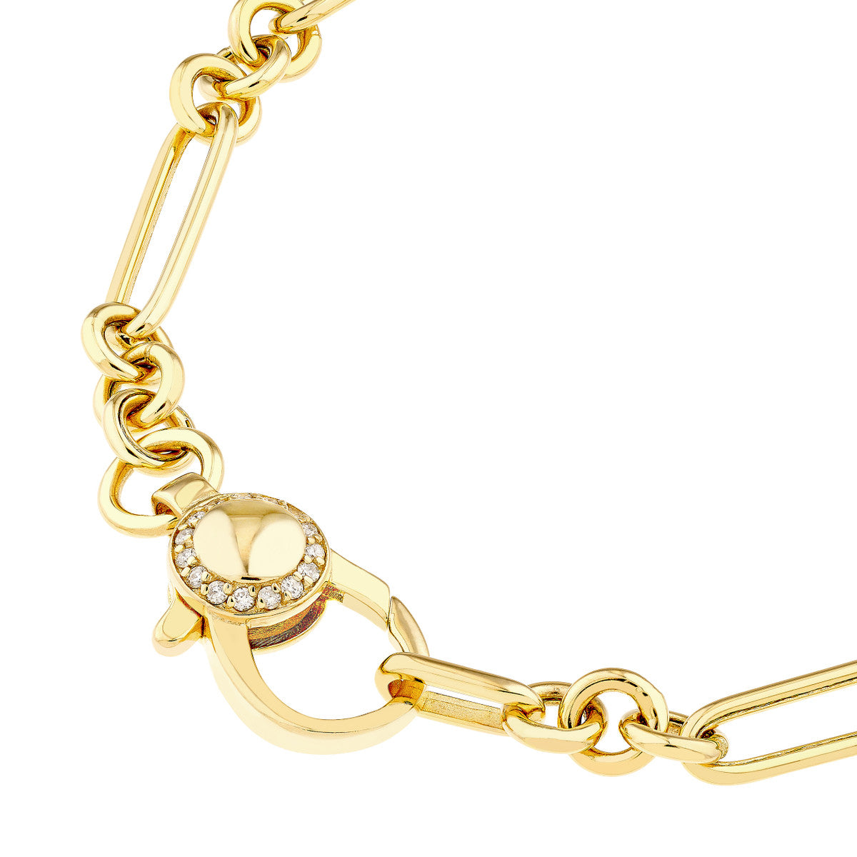 3+1 Hollow Paper Clip Bracelet with Diamond Lock 14K Yellow Gold