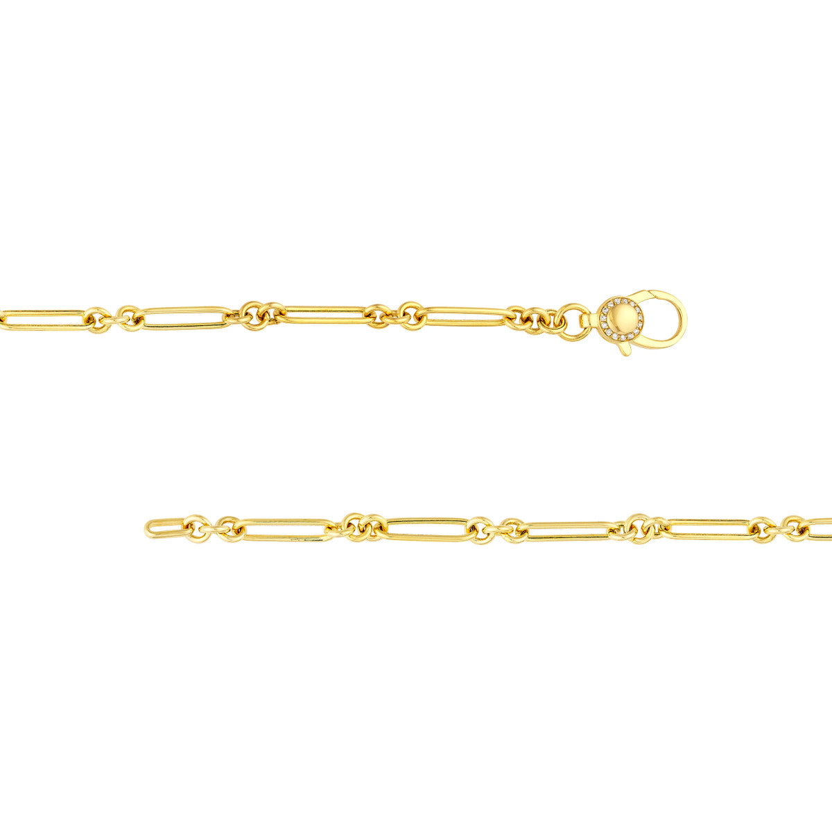 3+1 Hollow Paper Clip Bracelet with Diamond Lock 14K Yellow Gold