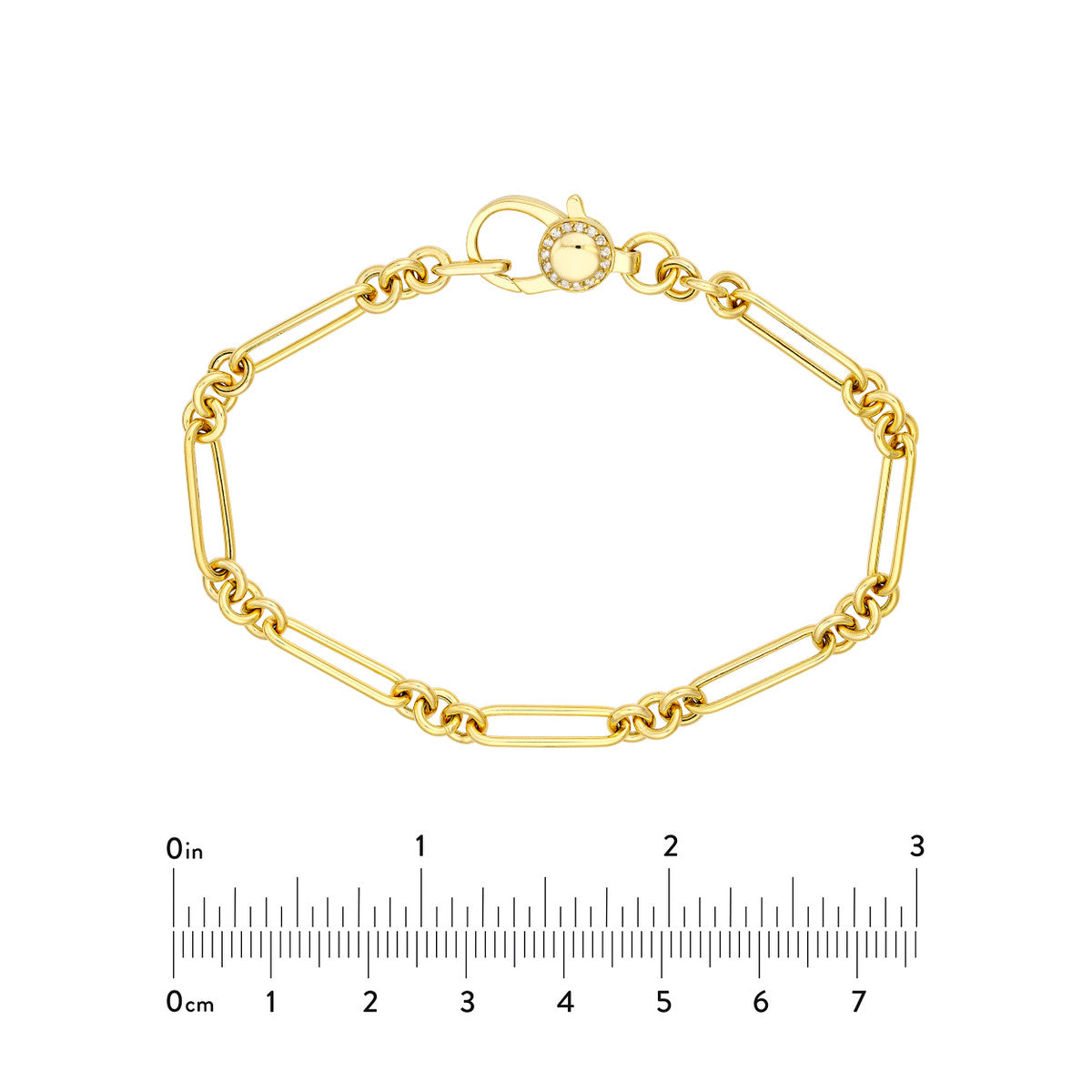 3+1 Hollow Paper Clip Bracelet with Diamond Lock 14K Yellow Gold