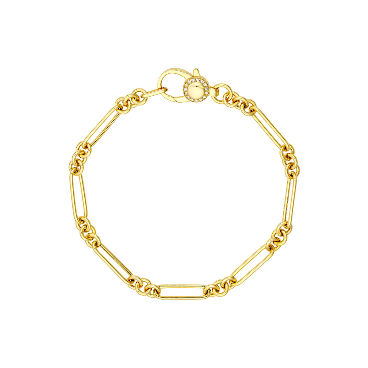 3+1 Hollow Paper Clip Bracelet with Diamond Lock 14K Yellow Gold