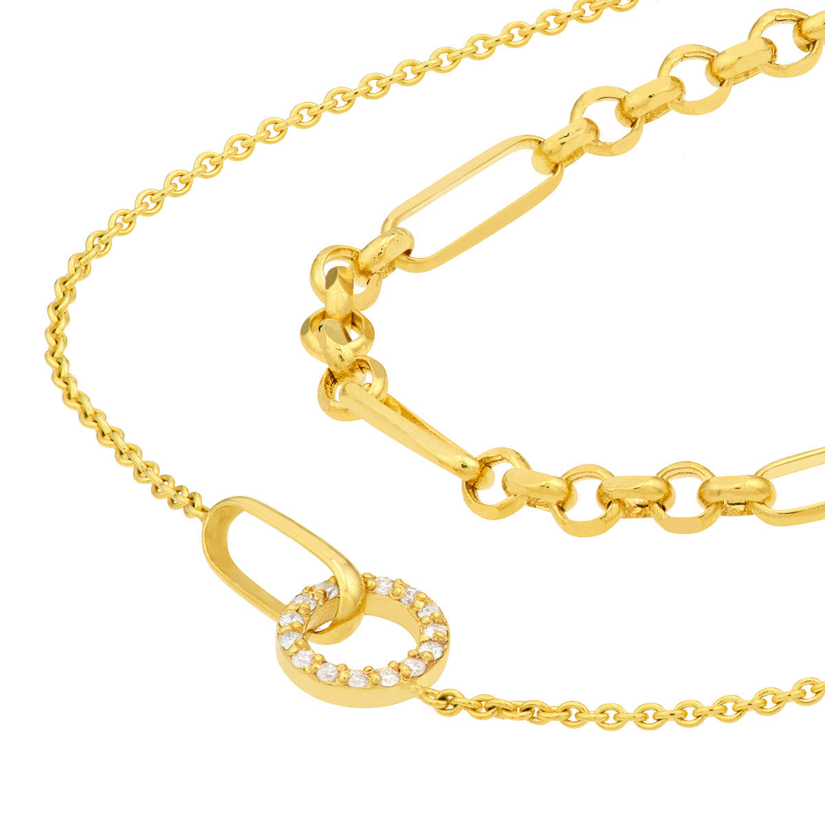 Diamond Circle Duet Layered Necklace 14K Yellow Gold