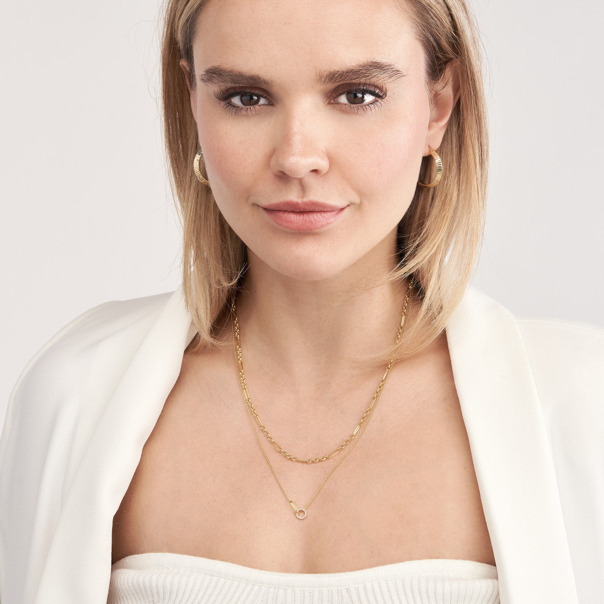 Diamond Circle Duet Layered Necklace 14K Yellow Gold