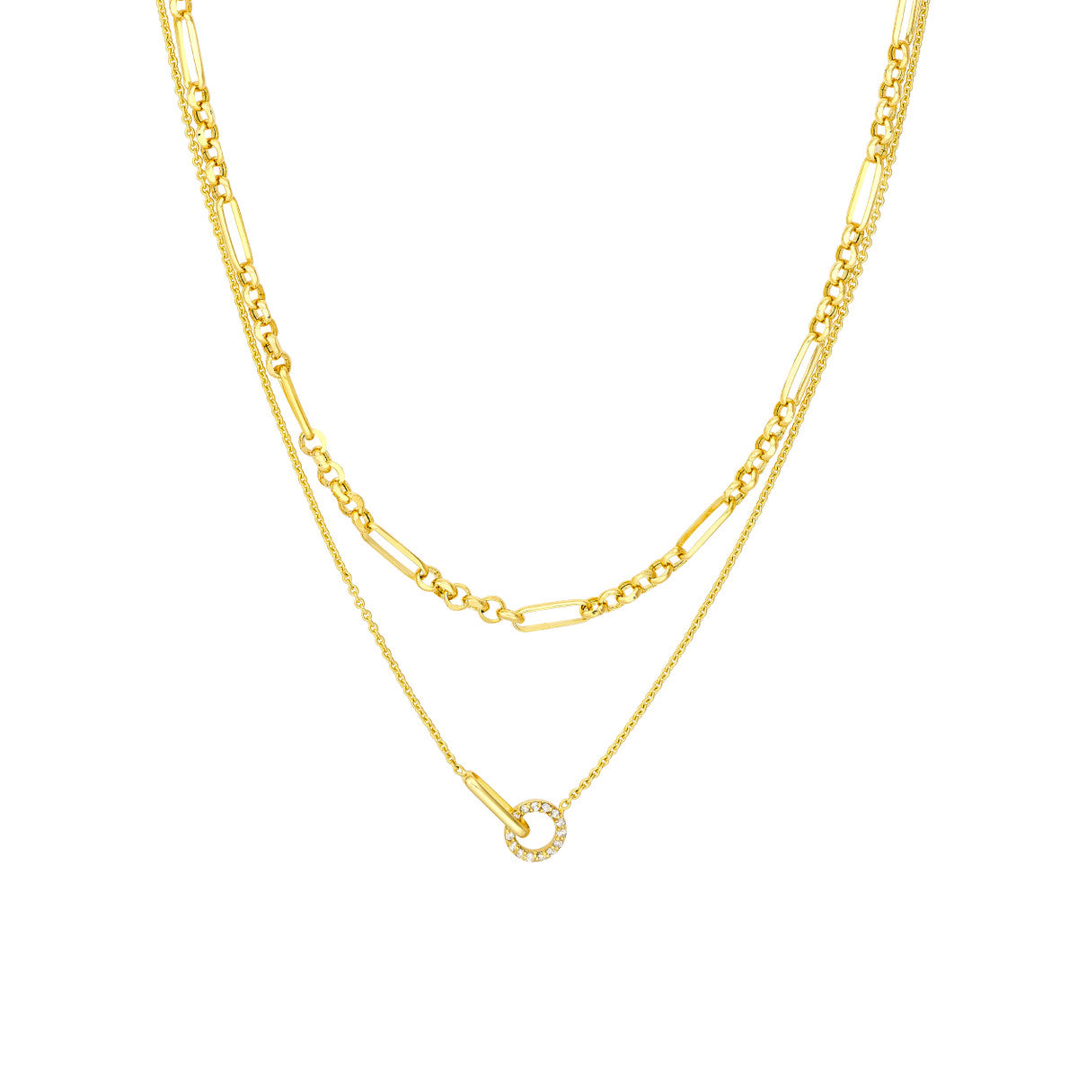 Diamond Circle Duet Layered Necklace 14K Yellow Gold