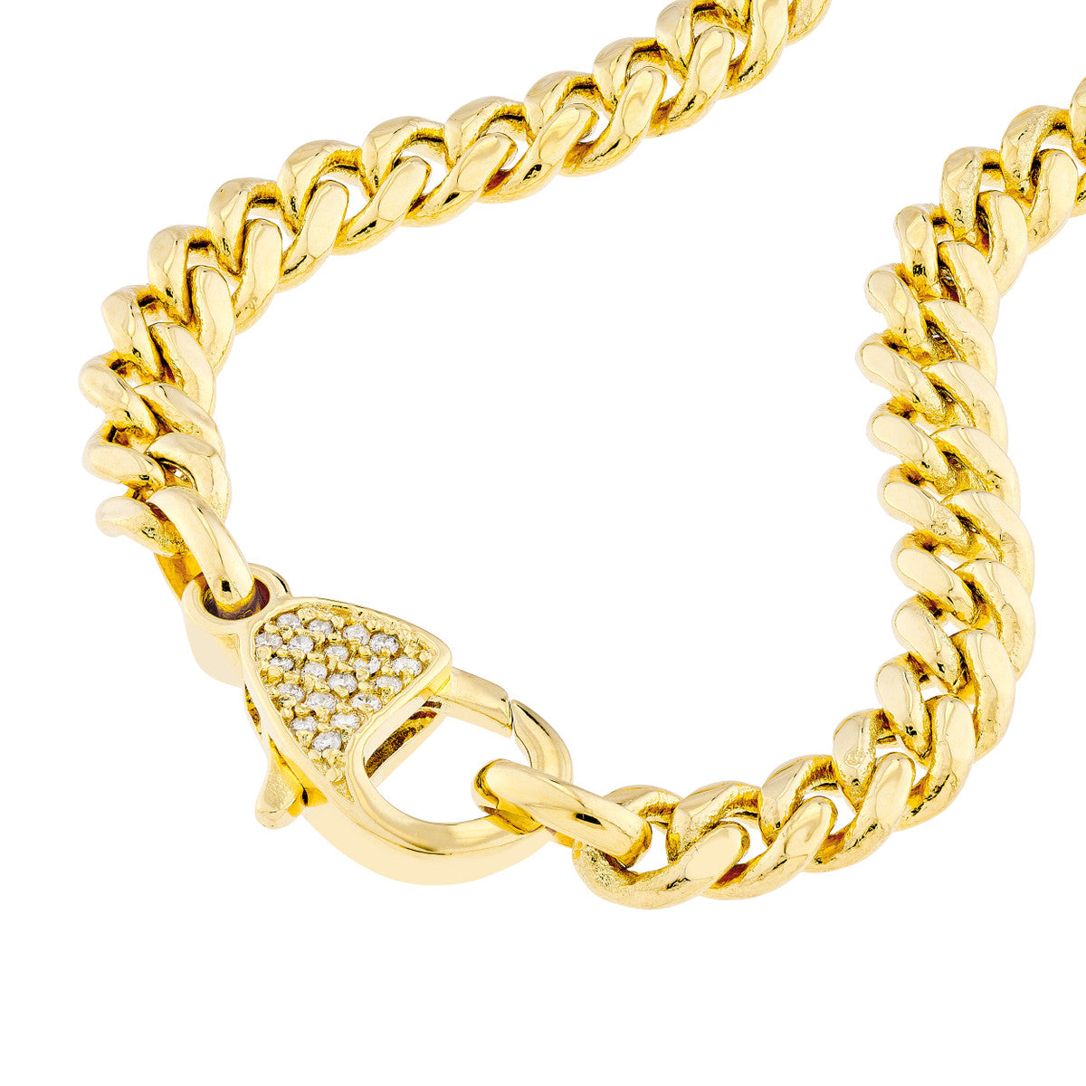 Pave Diamond Pear Lock Curb Chain Bracelet 14K Yellow Gold