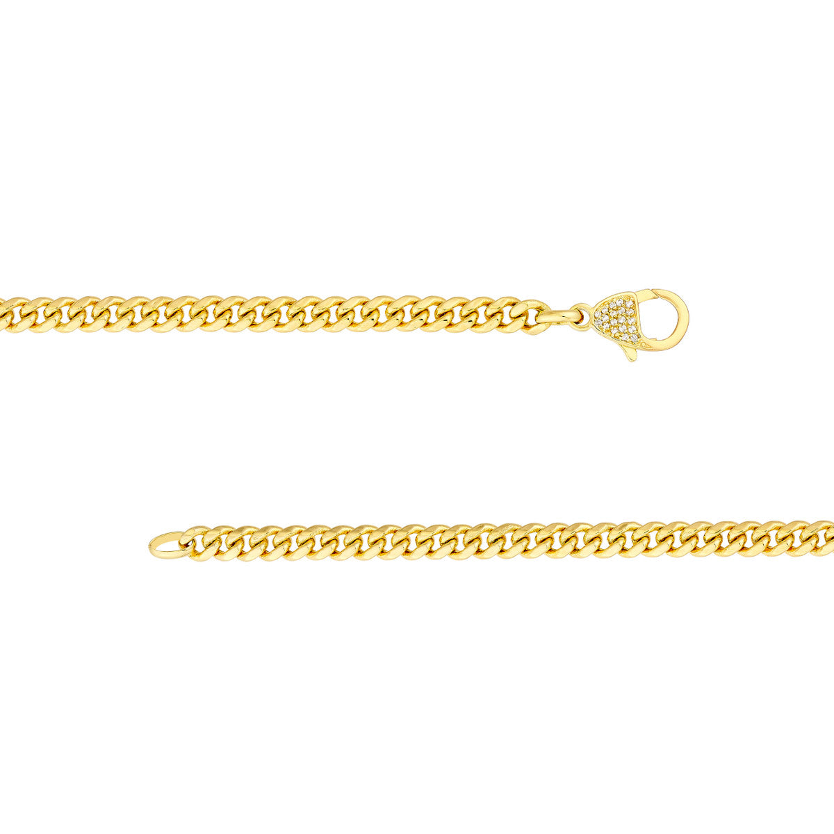 Pave Diamond Pear Lock Curb Chain Bracelet 14K Yellow Gold