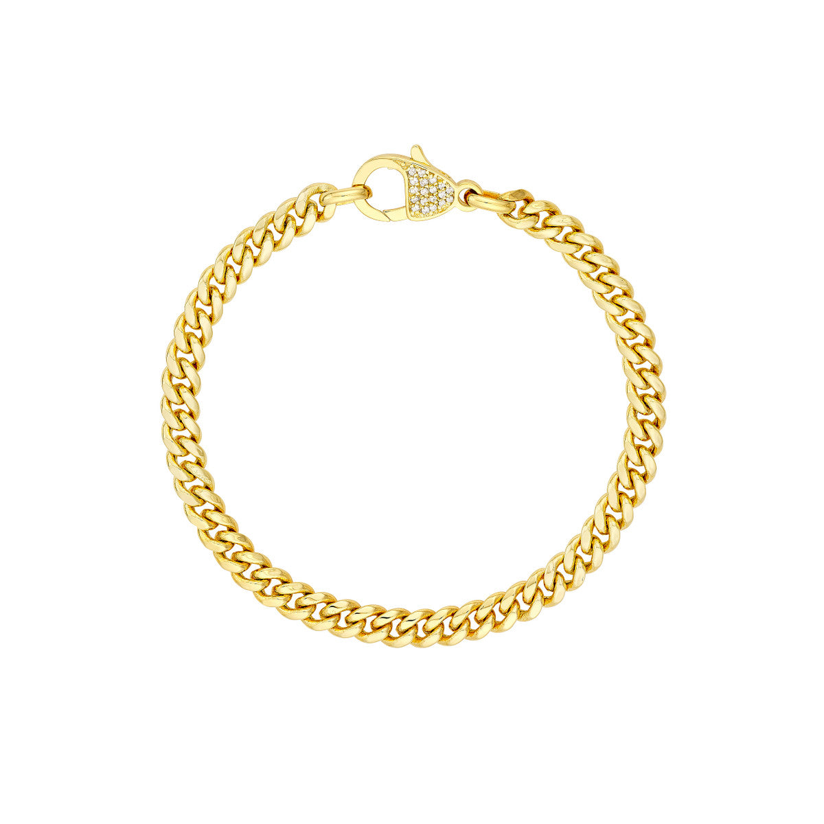 Pave Diamond Pear Lock Curb Chain Bracelet 14K Yellow Gold