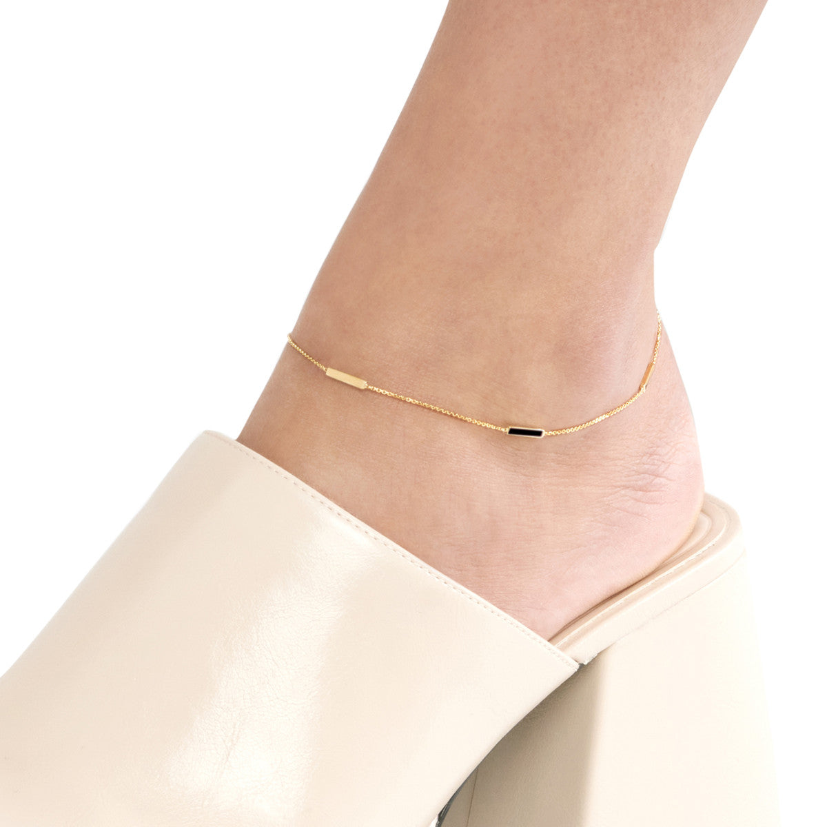 Enamel Alternating Bar Anklet 14K Yellow Gold