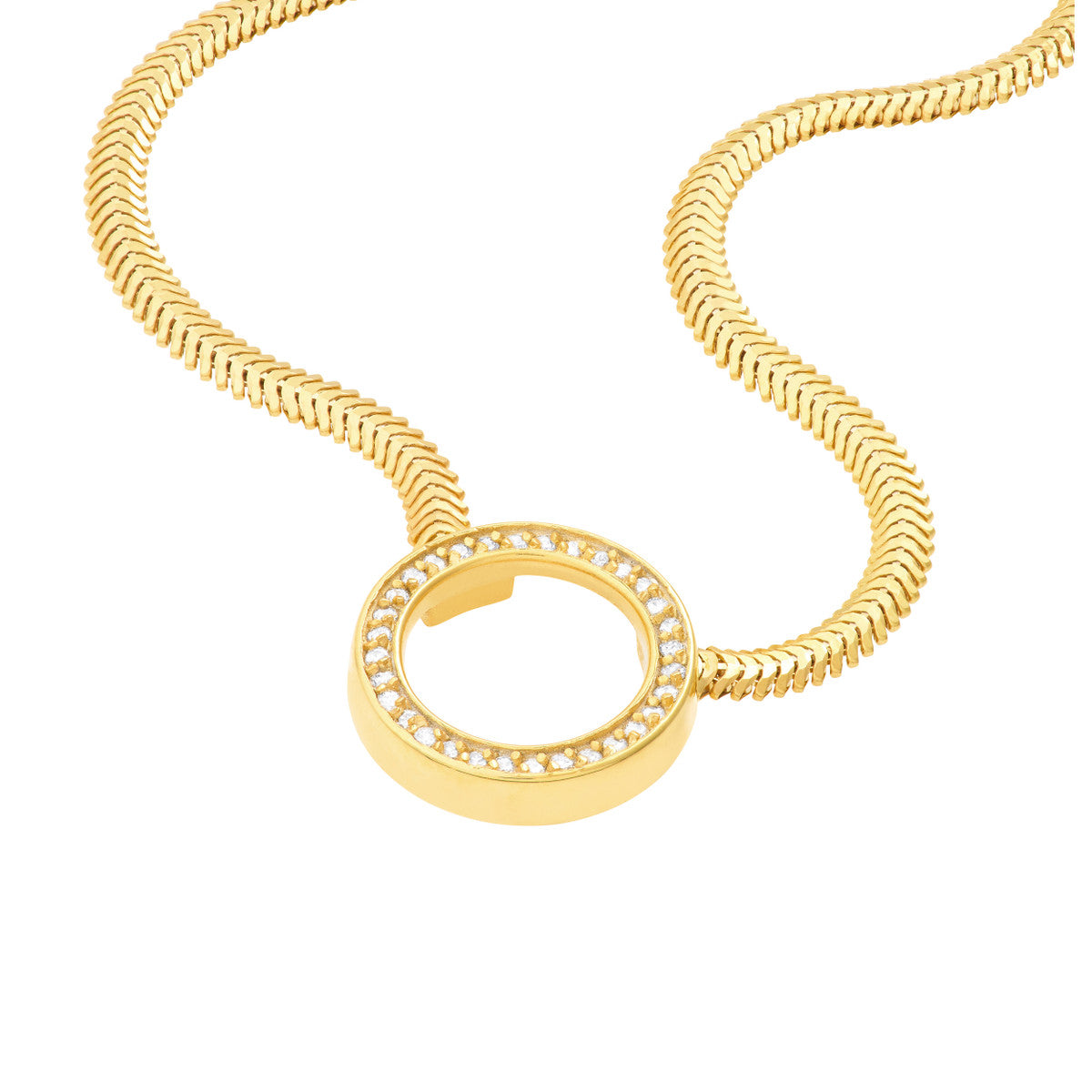 Diamond Circle Snake Necklace 14K Yellow Gold