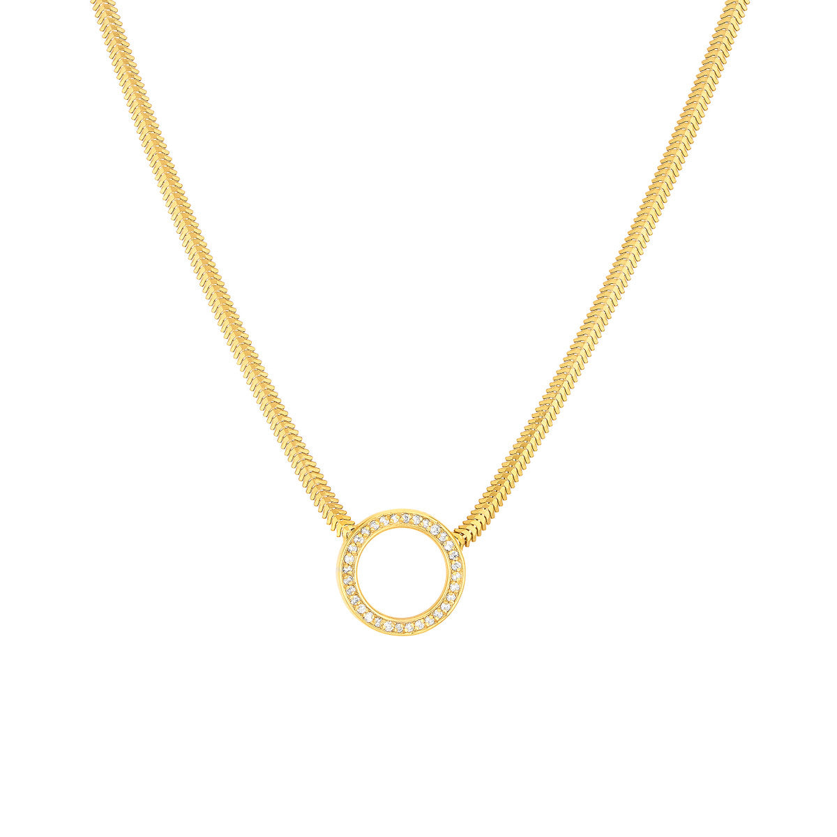 Diamond Circle Snake Necklace 14K Yellow Gold
