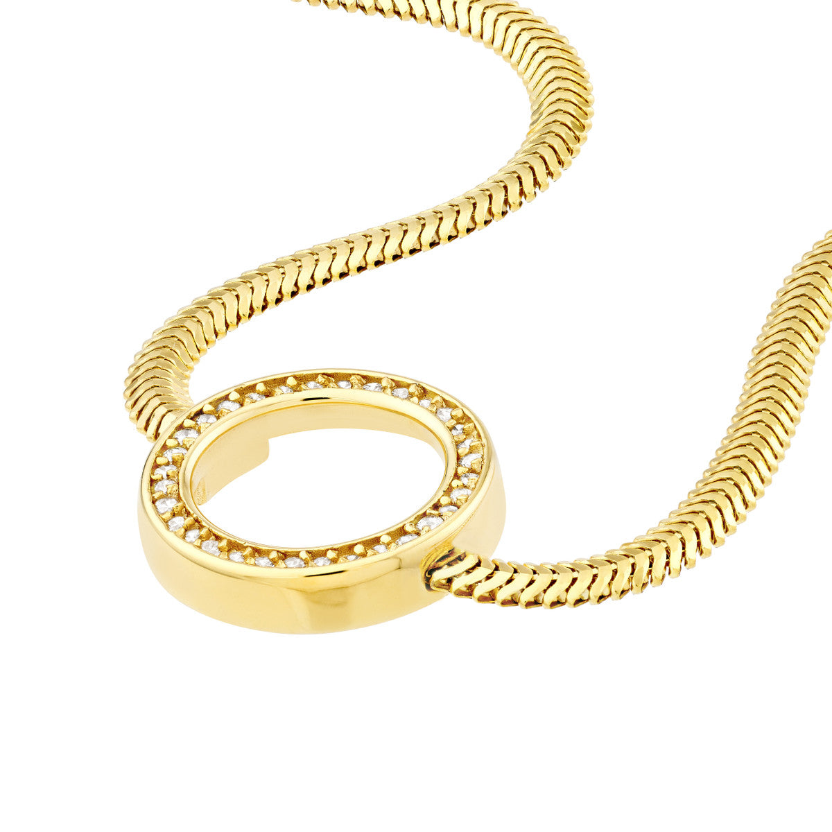 Diamond Circle Station Snake Bracelet 14K Yellow Gold