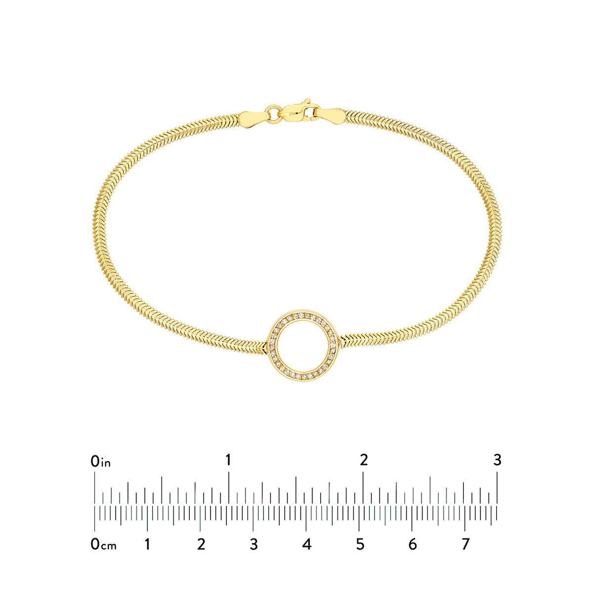 Diamond Circle Station Snake Bracelet 14K Yellow Gold