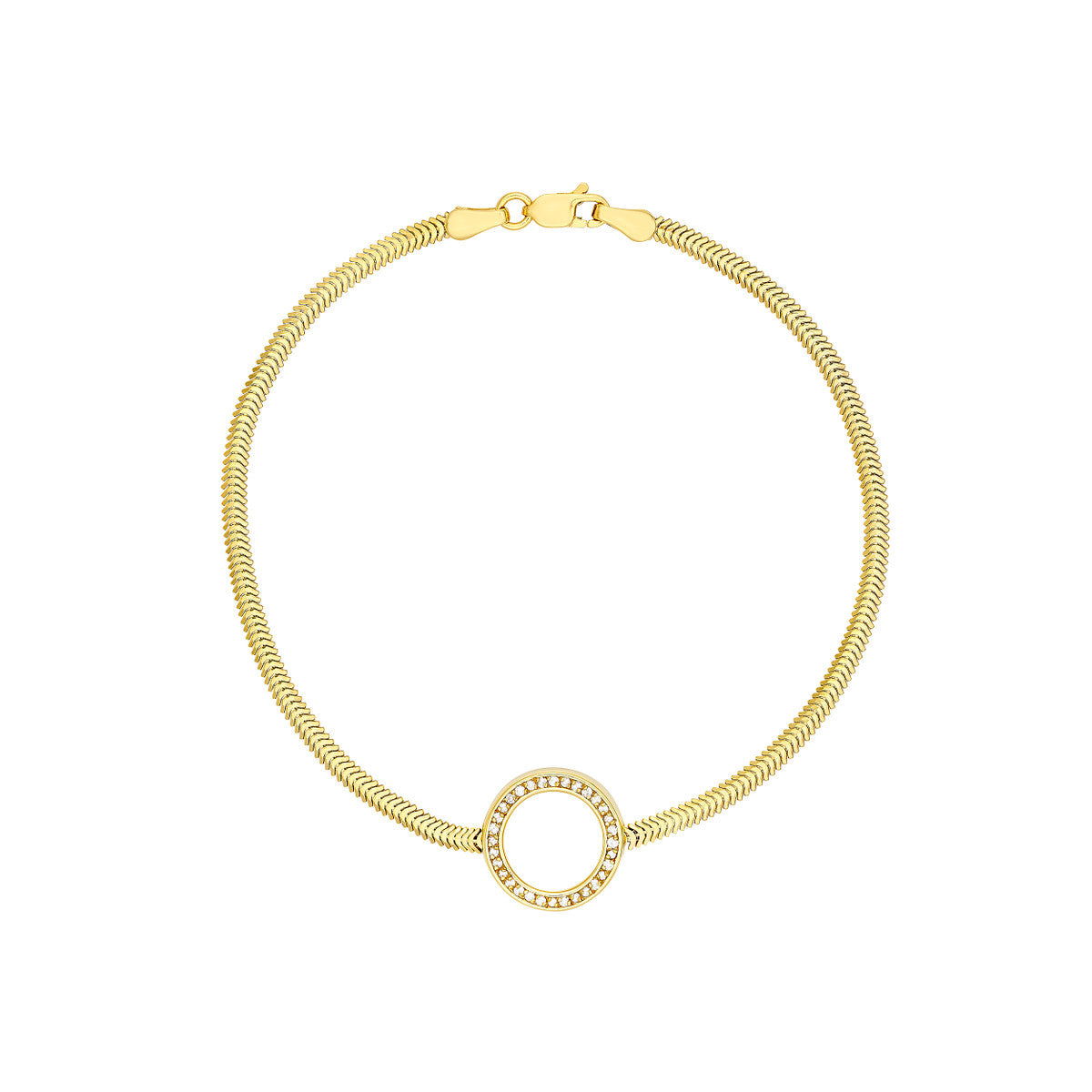 Diamond Circle Station Snake Bracelet 14K Yellow Gold