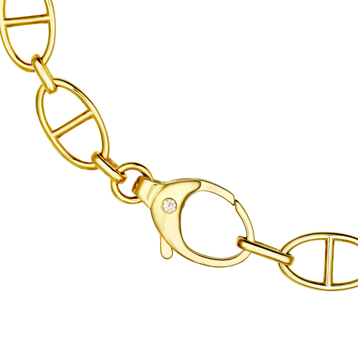 Diamond Pear Lock Oval Link Bracelet 14K Yellow Gold