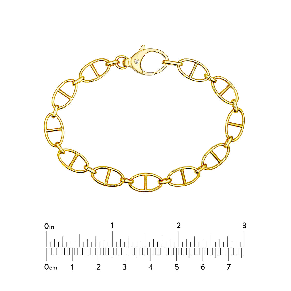 Diamond Pear Lock Oval Link Bracelet 14K Yellow Gold