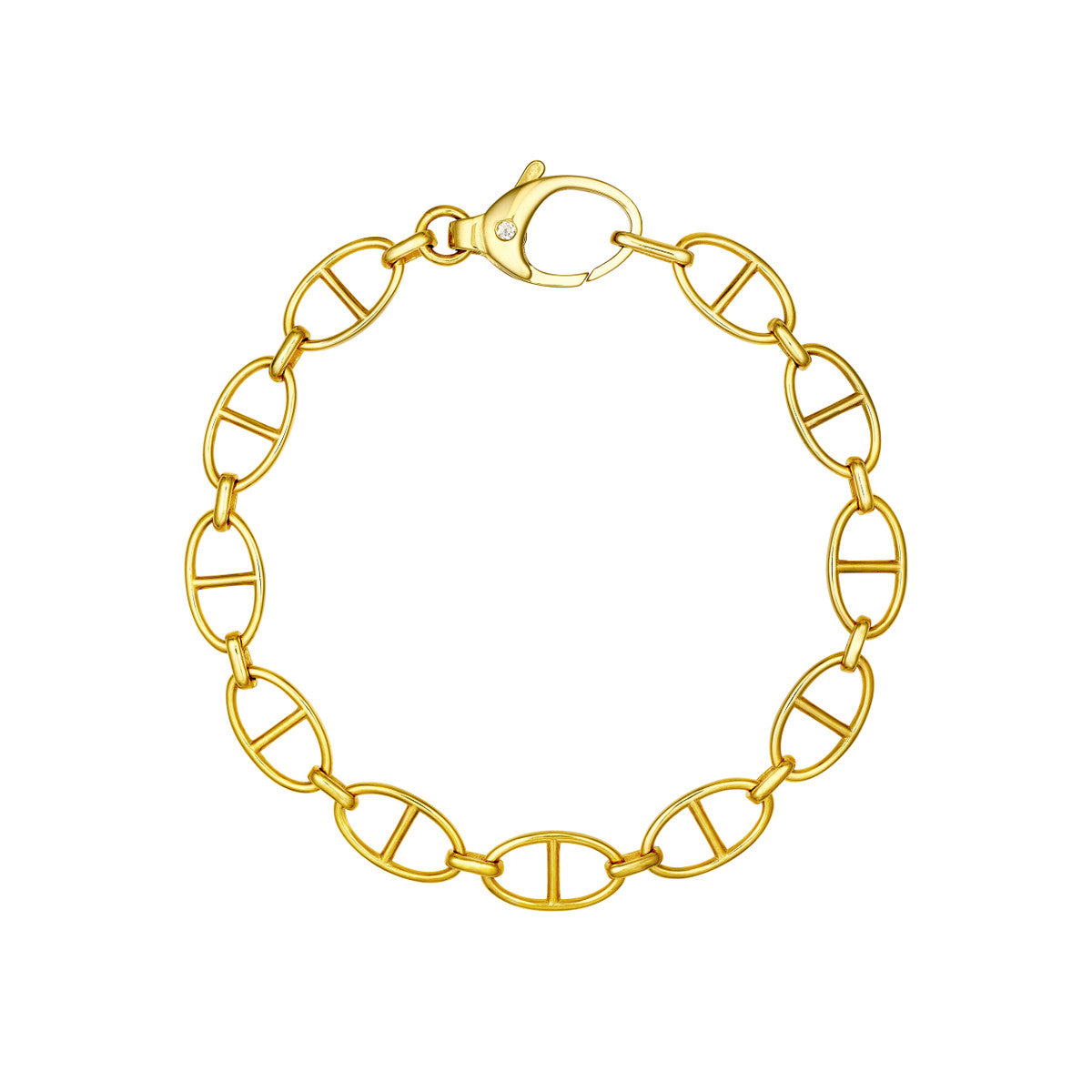 Diamond Pear Lock Oval Link Bracelet 14K Yellow Gold
