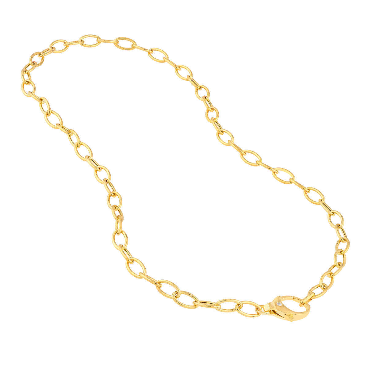 Diamond Pear Lock Oval Link Chain 14K Yellow Gold